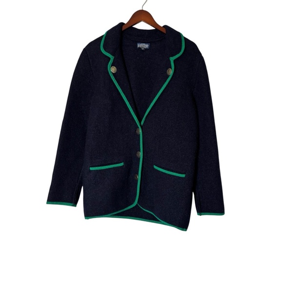 Vintage Women’s Lands End Boiled 100% Blue Wool Preppy Sweater Button- Size 12 - Picture 1 of 6
